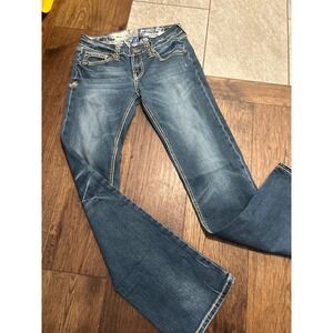 Adiktd Womens Bootcut Jeans Blue Embroidered Pocket 6/W29 L35